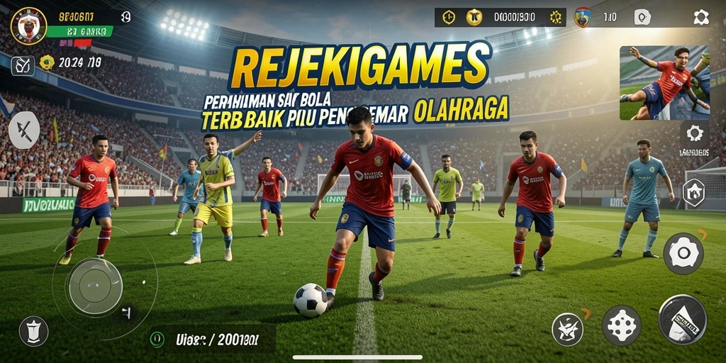Tampilan gameplay mendebarkan dari REJEKIGAMES dalam aksi sepak bola.