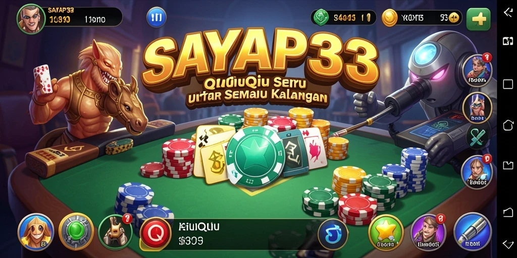 Screenshot utama SAYAP33 menampilkan gameplay QiuQiu yang seru dan menarik.